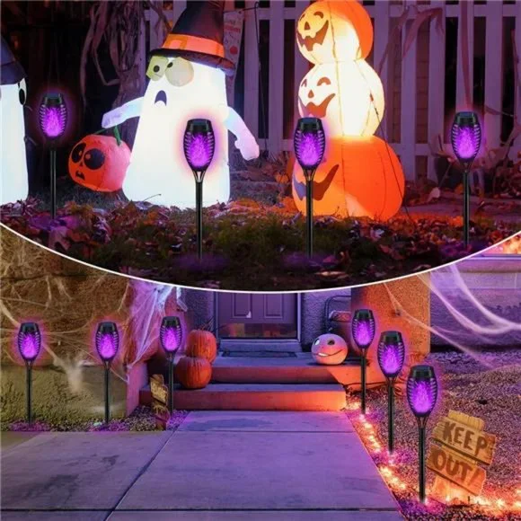 Halloween Lights Outdoor, Purple Flickering Flame Solar Torch Lights awn